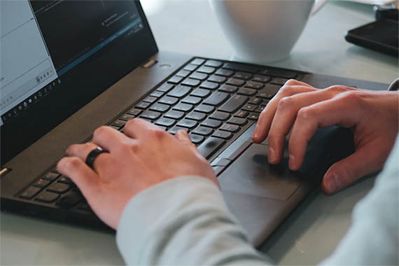 keyboard freelancer at his keyboard
