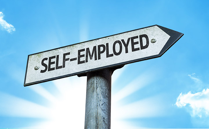self-employed sign with arrow pointing to the right