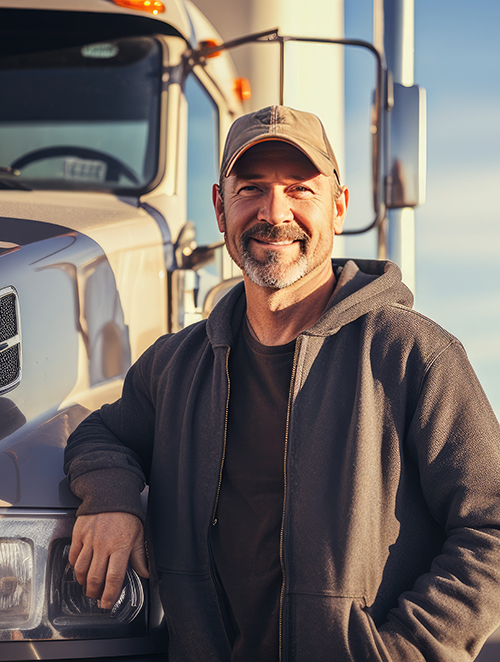 insured trucker standing and happy