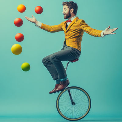 unicycle performer juggling on a unicycle